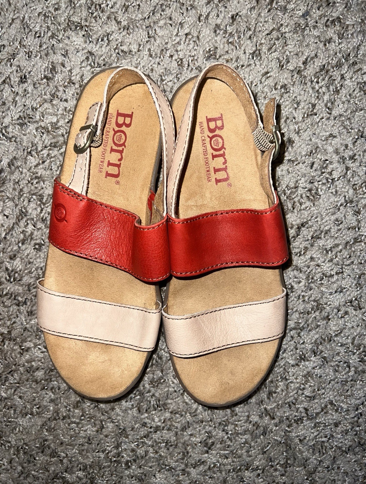 Born Oconee Sandals Taupe Red And Cream Leather Size 7/38