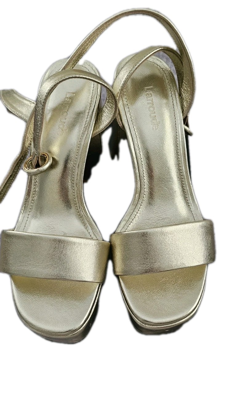 Larroudé Gold Platform High Heel Sandals Women’s Size 6 Handmade in Brazil