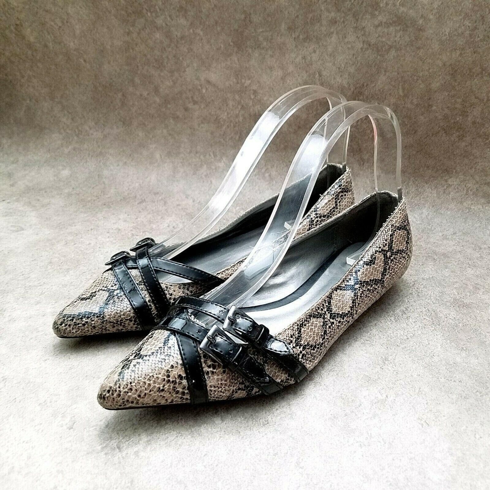 Attention Womens Frit 2 Sz 7 M Brown Slip On Pointed Toe Snakeskin Print Low H