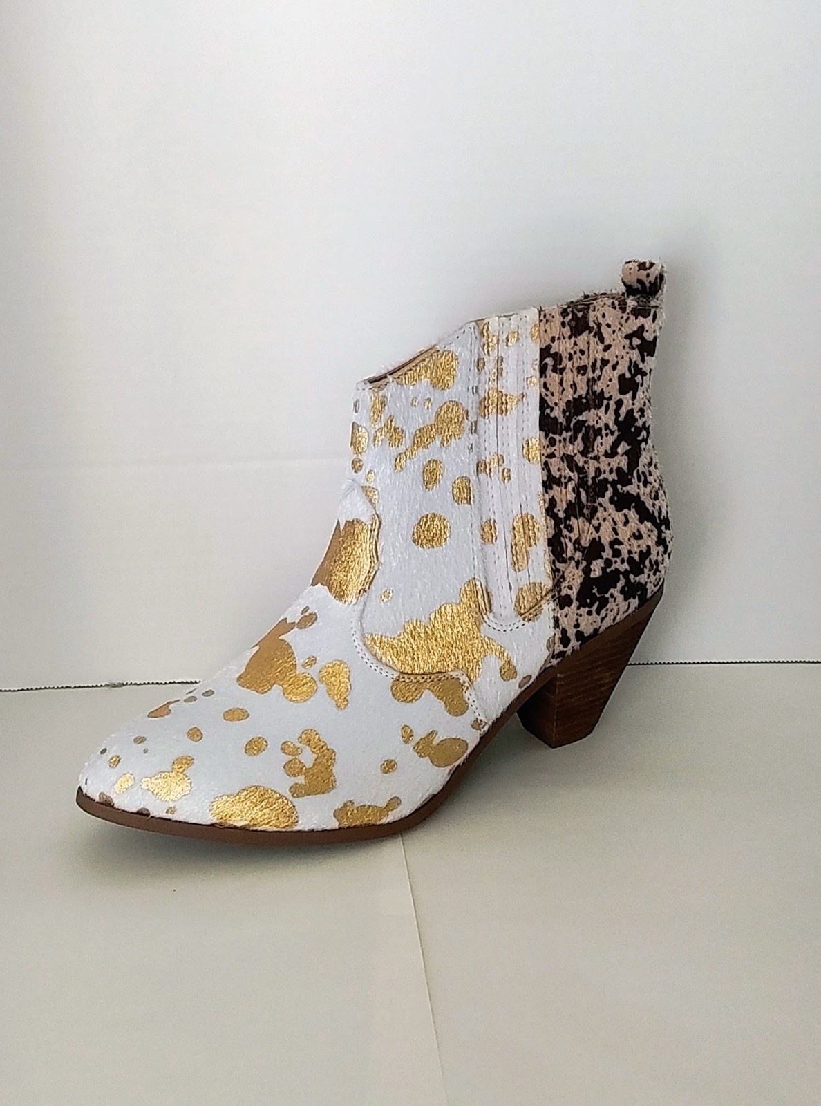 Comfort Western Cowgirl Gold Animal Print Ankle Boots White Gold Brown 10M