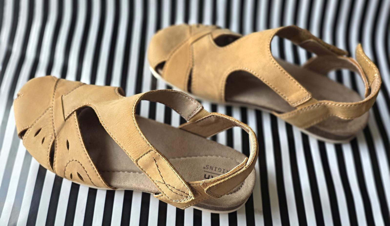Earth Origins Beige Leather Slingback Sandals Hook & Loop US 10M