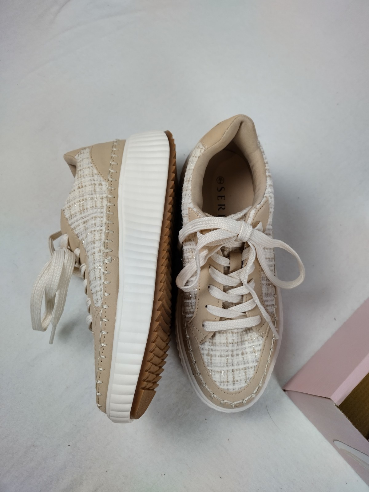 Serra Women’s Size 7 Platform Wedge Crochet Fabric Beige With Box Summer Fashion