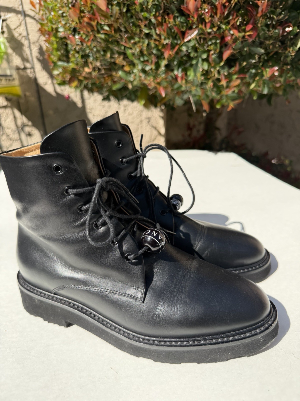 Dear Frances Park Black Smooth Leather Lace up bead Combat Boots Size 36 USA 6