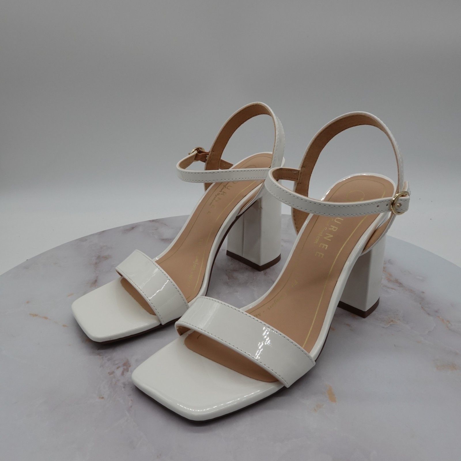 Journee Shoes Womens 7 M White High Heel Dress Sandals Block Tivona