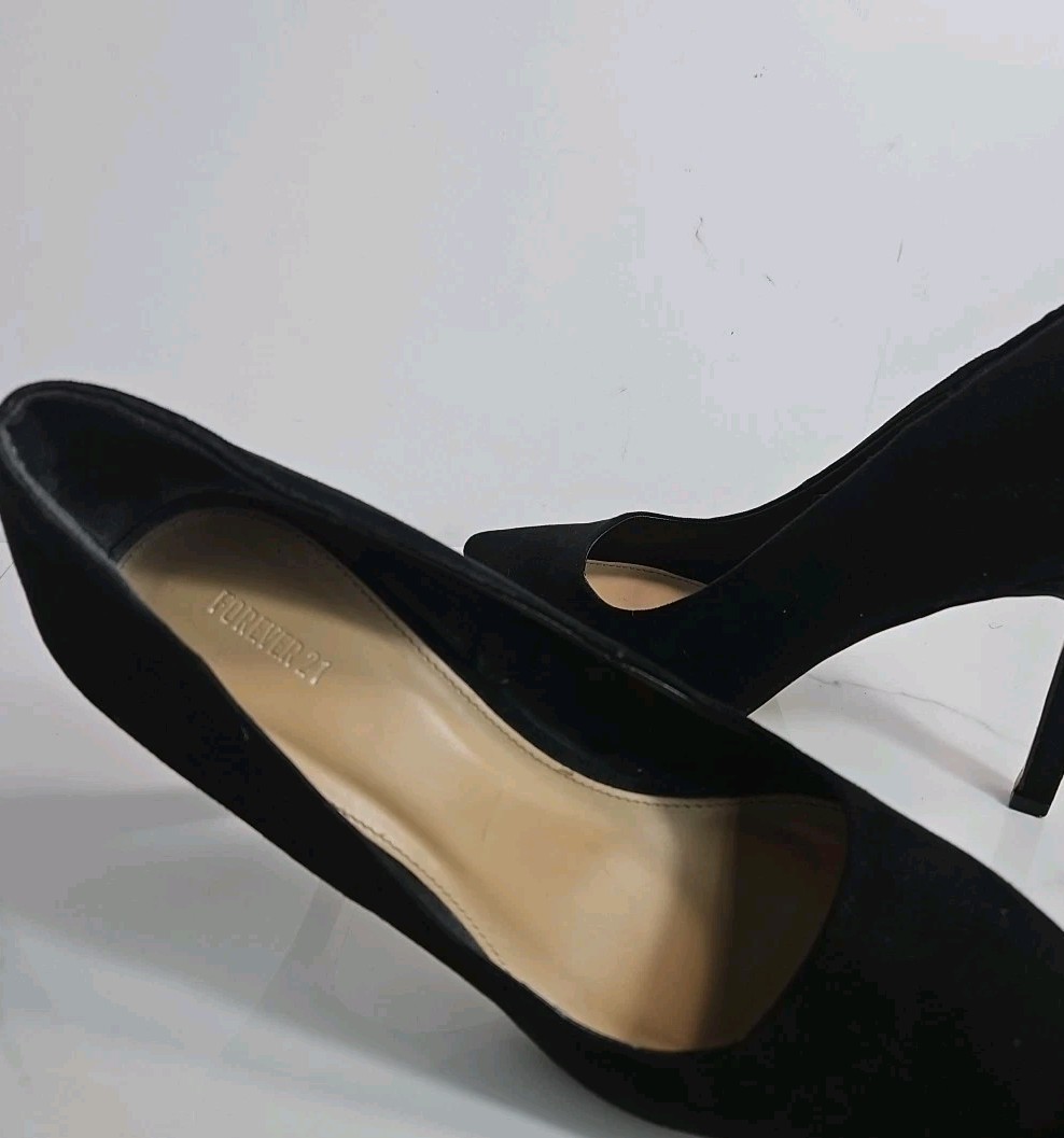 Forever 21 black Faux Suede Textile 4″ Heels Slip-On Shoes 8