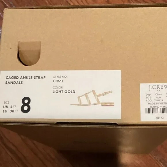 J. Crew~Gold~Cage~Ankle~Straps~Low block heels~Sandals~7 1/2~8N~NWT!