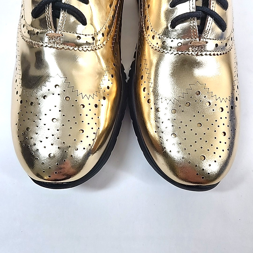 Cole Haan Zerogrand Metallic Leather Wingtip Oxford Sneakers Women 9.5B Gold New