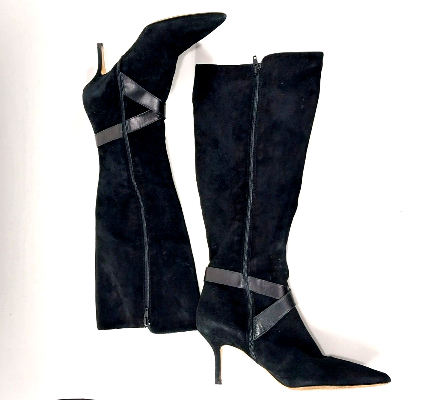 SAKS Fifth Avenue Boots Womens 9.5 Black Suede Medium 3″ Heel Stiletto Designer