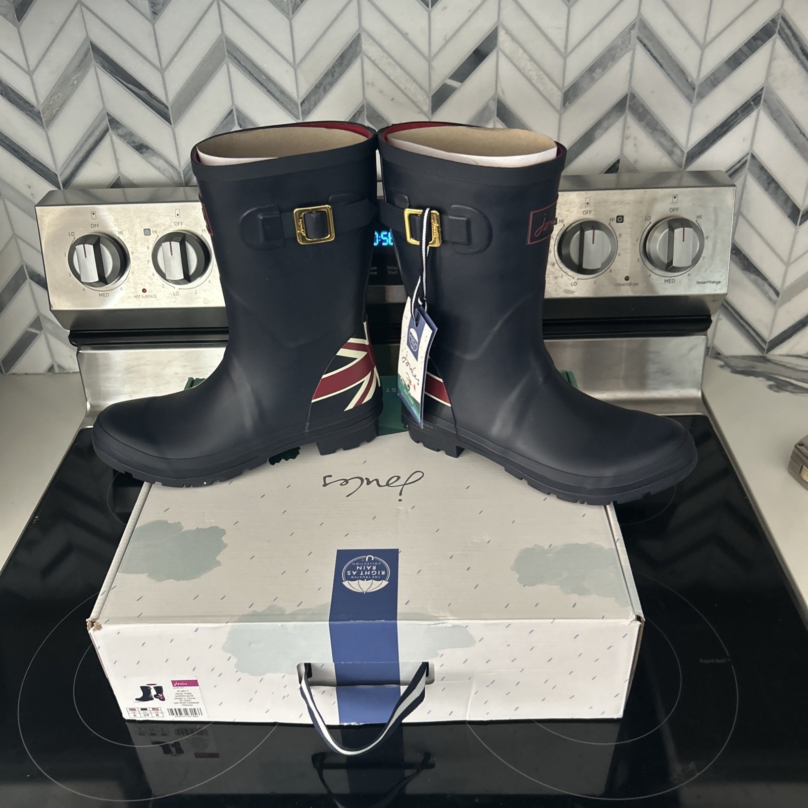 Joules Molly Welly Rain Boots Unionjack Size 8 Us UK 6 EU 39 Brand New!!