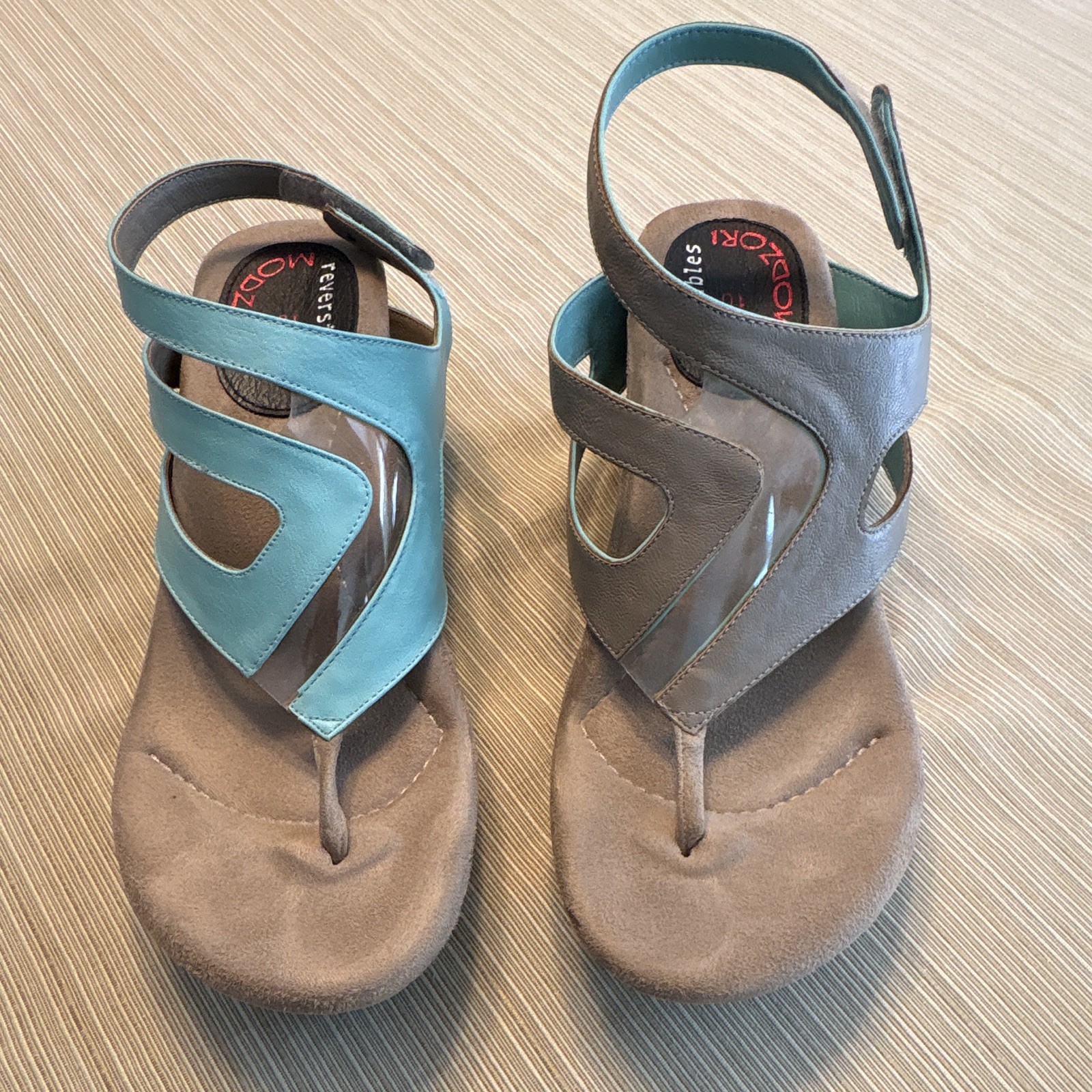 Modzori reversible Women’s Blue/beige Thong Slip-On Strappy Sandals
