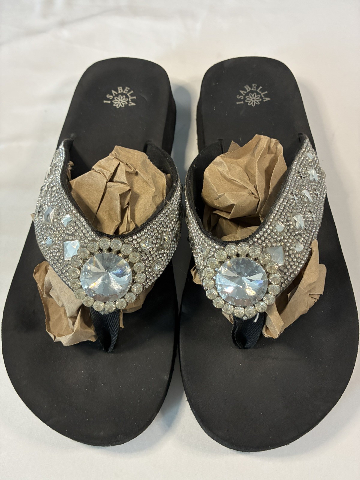 Isabella Jeweled Black Bottom Flip Flop Sandal Size 10