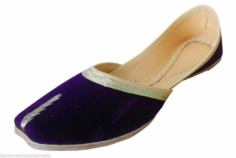Women Shoes Indian Mojaries Leather Handmade Flip-Flops Purple Jutties US 6-12