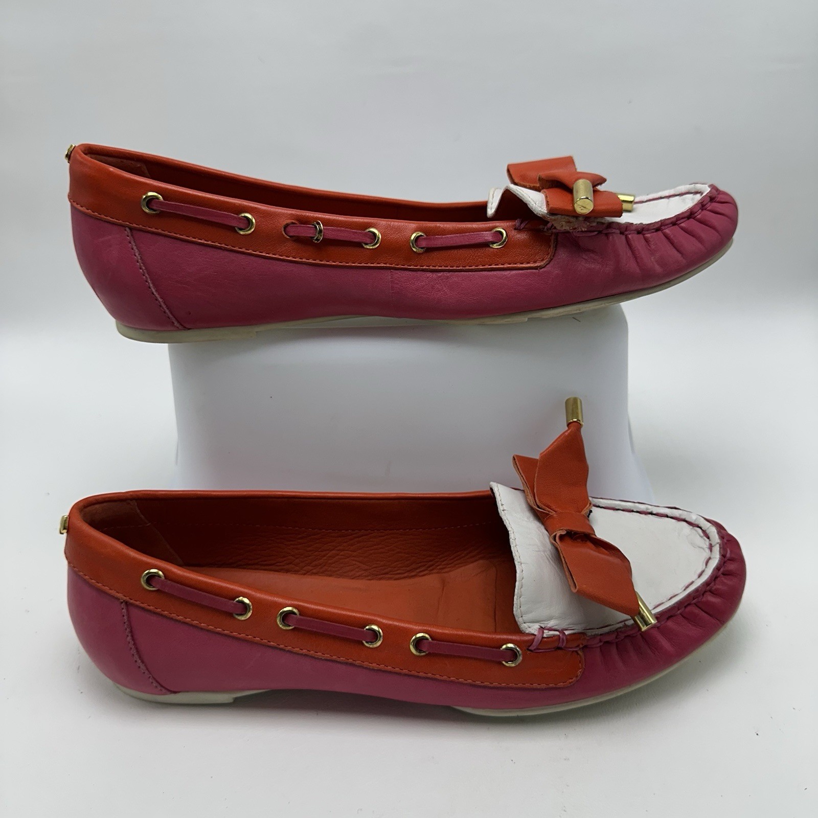 Kate Spade Boat Shoes Flats Bow Pink Red White Women’s Size 8M