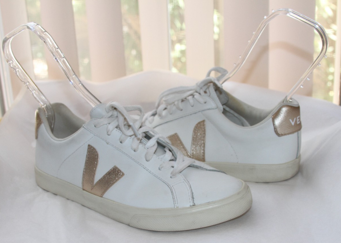Veja T2 Esplar Leather Trainers Gold White Women’s Sneakers Sz 11