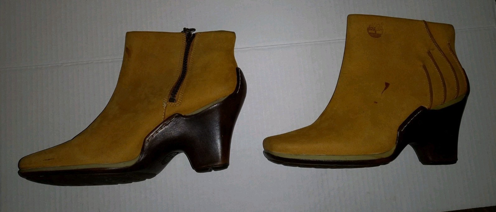 Timberland Ankle Heeled Boots Women’s 9 M Tan Brown Booties Winter Fall See Pics