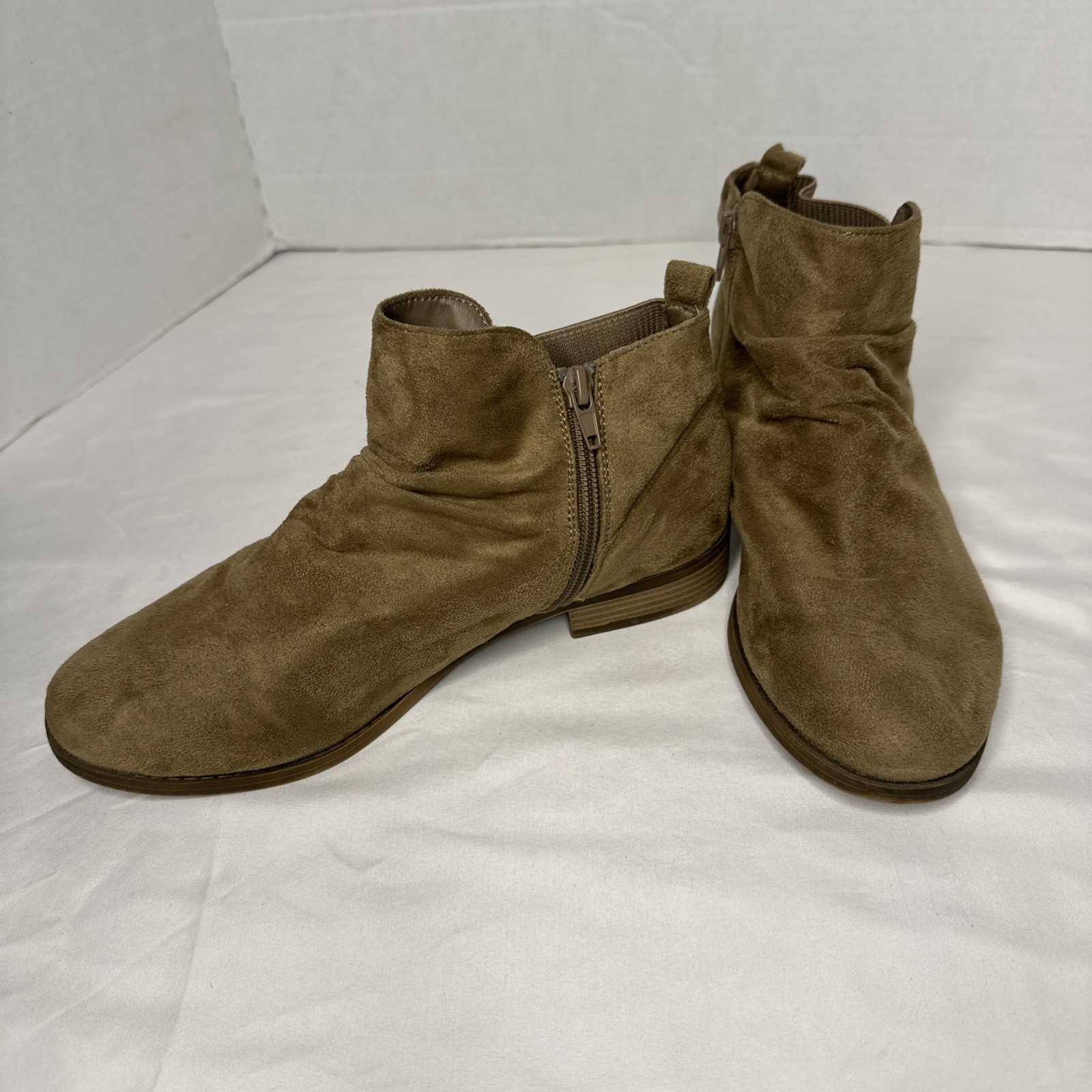 David Aaron Ankle Boots Suede Leather Side Zip Casual Tan Size 8.5