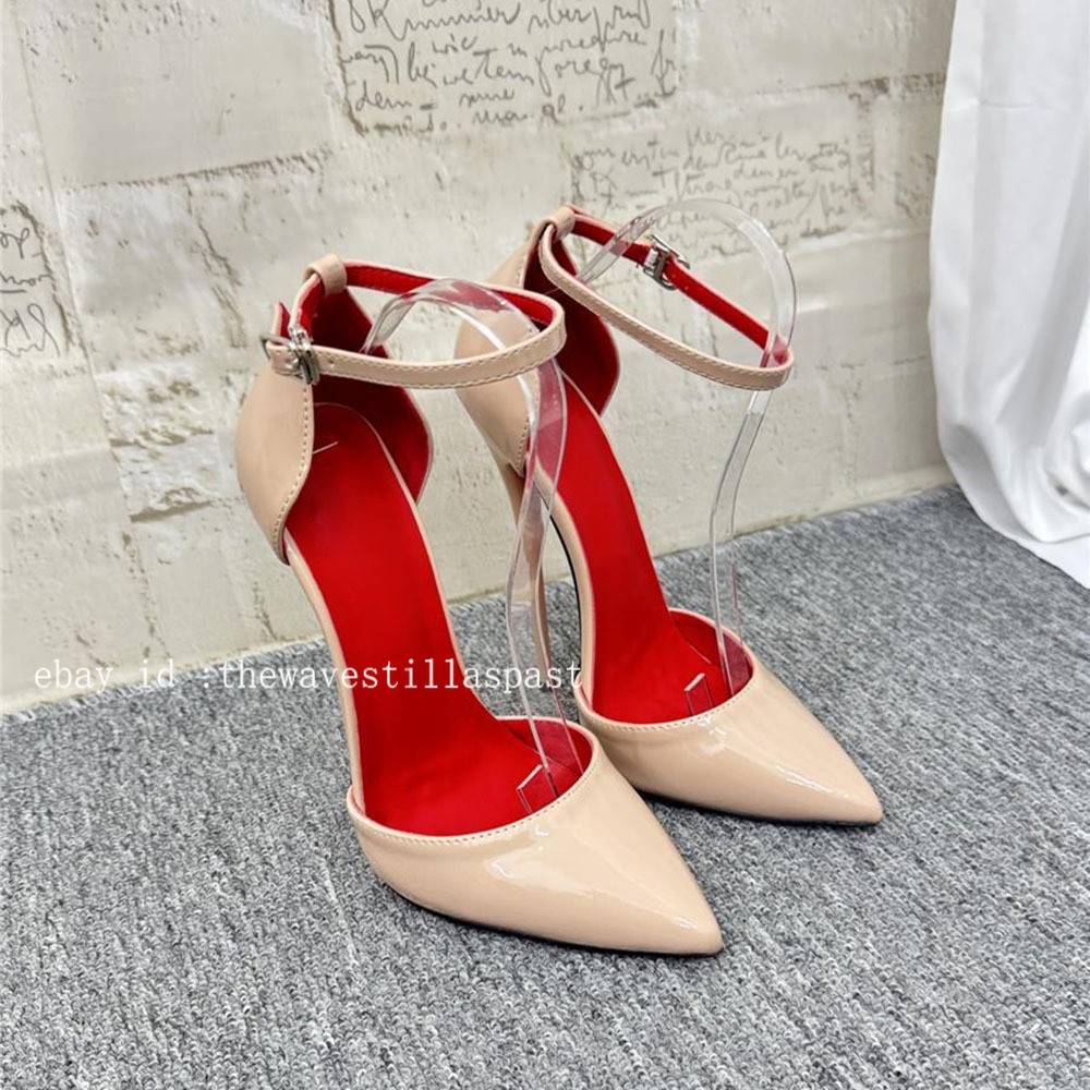 14/16CM Extreme High Heels Pumps Black Matte Pointed Toe Ankle Strap Stilettos