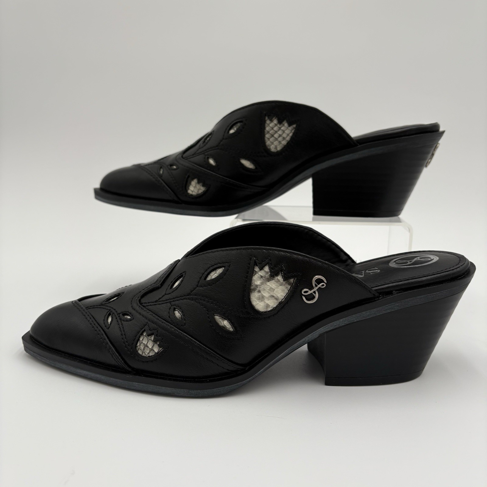 Sam & Libby Floren Black Western Mule Heels Women’s Size 7.5M Slip-On