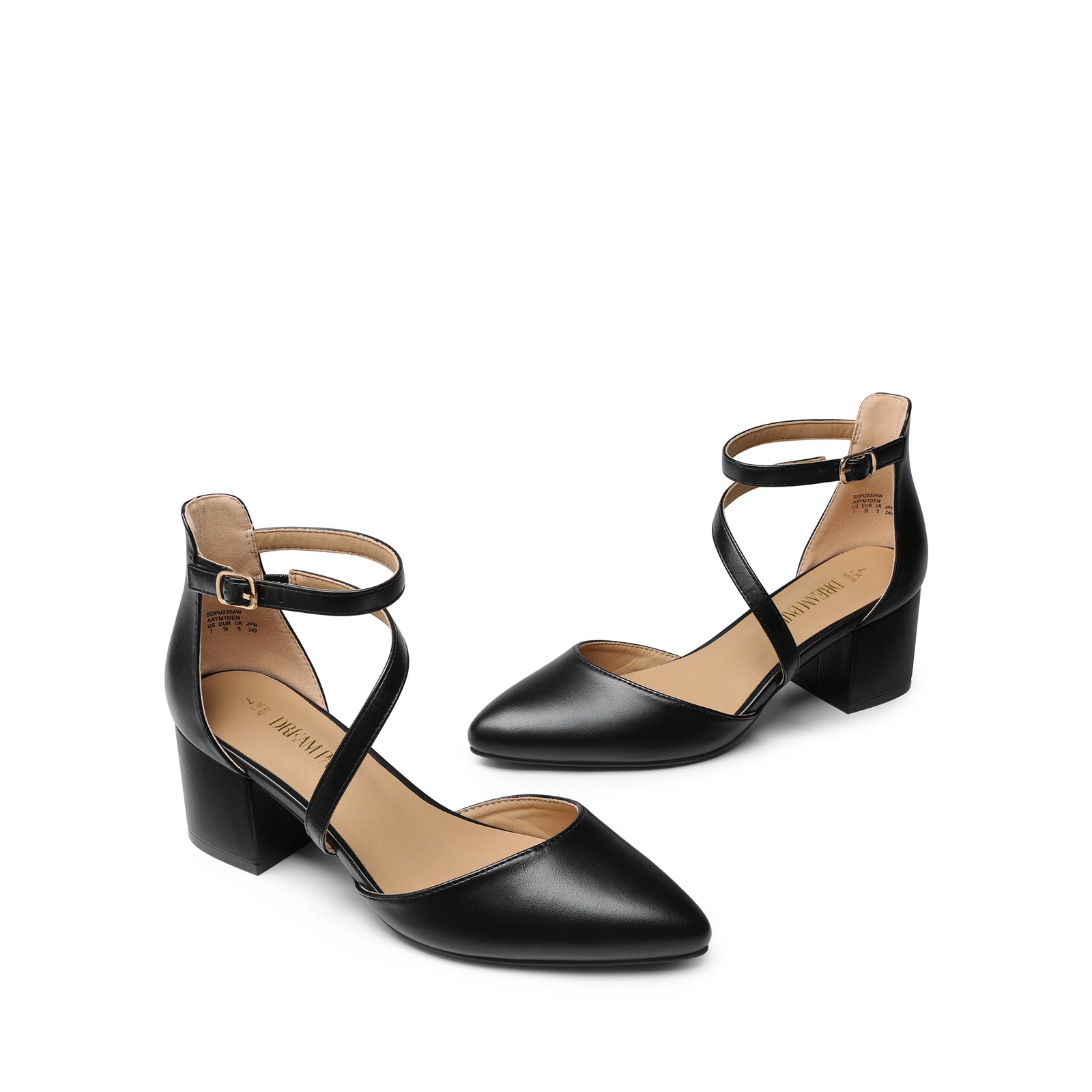 Women Pump Shoes Ankle Strap Low Chunky Block Heel Close Toe Dress Pump Shoes