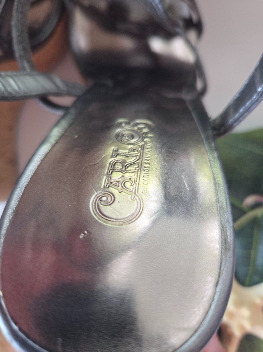 CARLOS by Carlos Santana I The Olympia Wedge Silver Rhinestone Sandals sz 8
