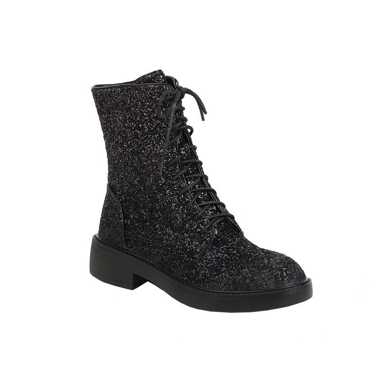 Women’s Glitter Sequins Ankle Boots Lace Up Performance Cosplay Shoes Plus Size
