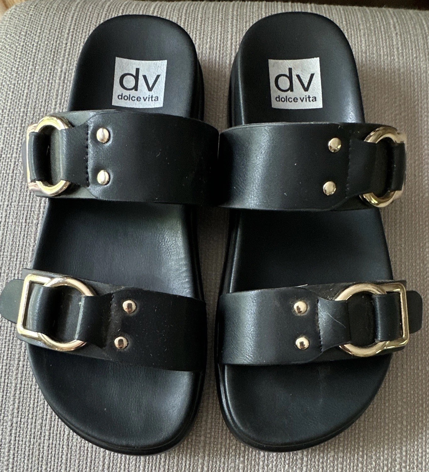 Dolce Vita Women’s Black Slide Sandals Buckle Adjustable Straps US 7 Lightweight