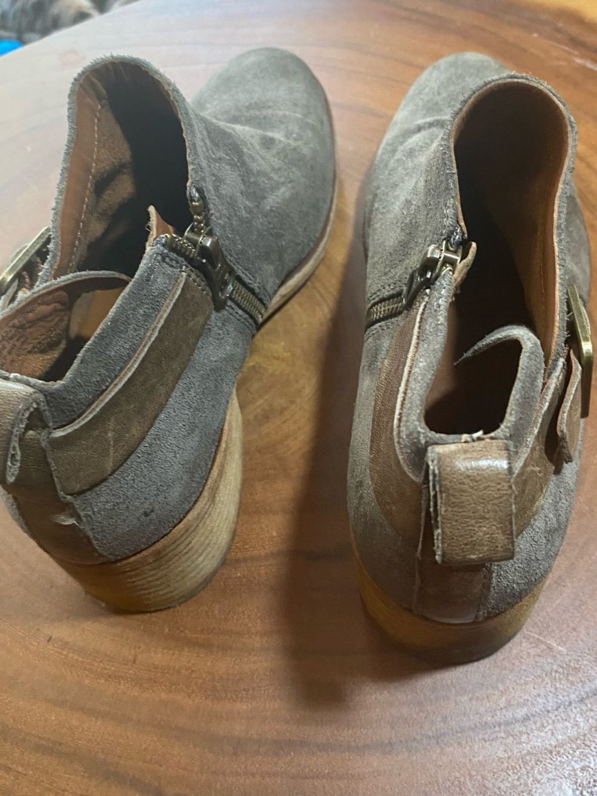 Kork-Ease Mesa Grey Suede and Leather Comfort Ankle Boots with Buckle Size 7.5 M