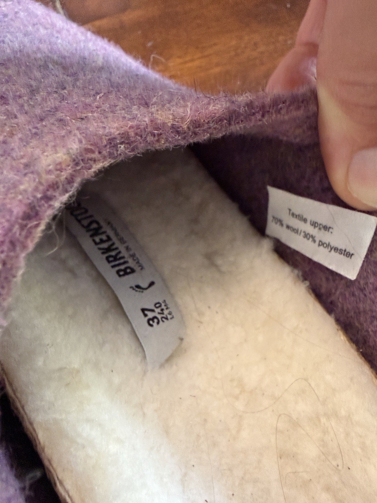 Birkenstock Purple Wool Blend Clog Slippers Lined Faux Fur Rubber Sole US 6.5