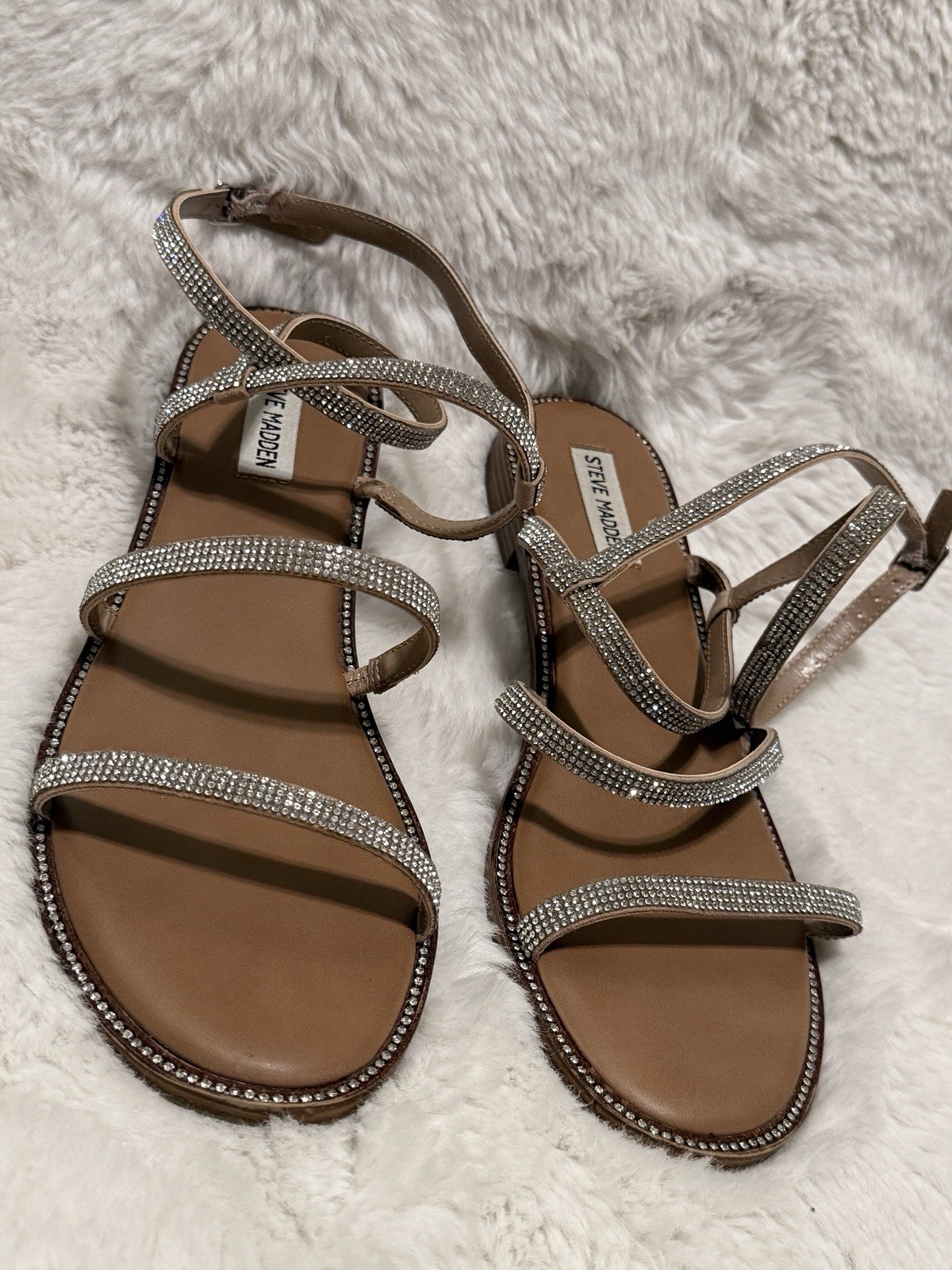 Steve Madden Rhinestone Ankle Wrap Flat Sandals Size 11