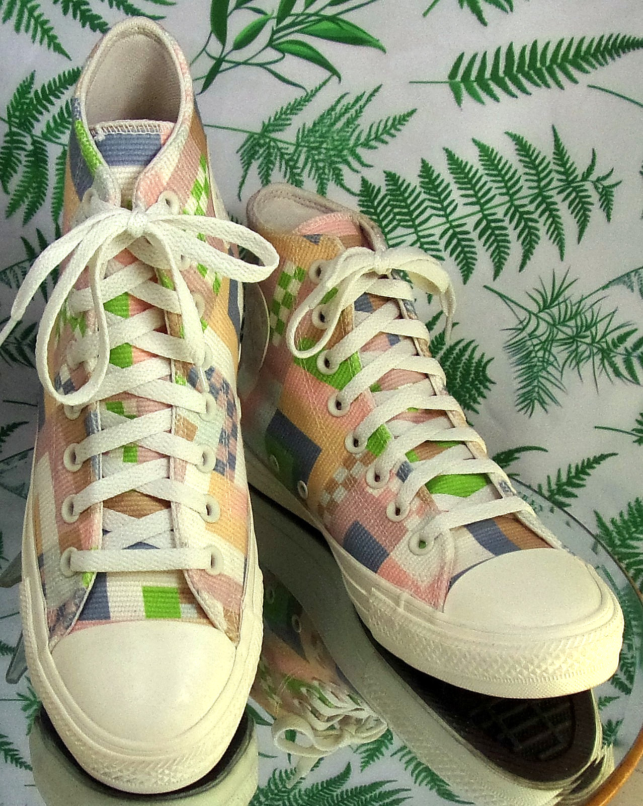CONVERSE CRAFTED ABSTRACT STRIPES CANVAS HIGH TOP SNEAKERS SHOES US WOMENS SZ 9
