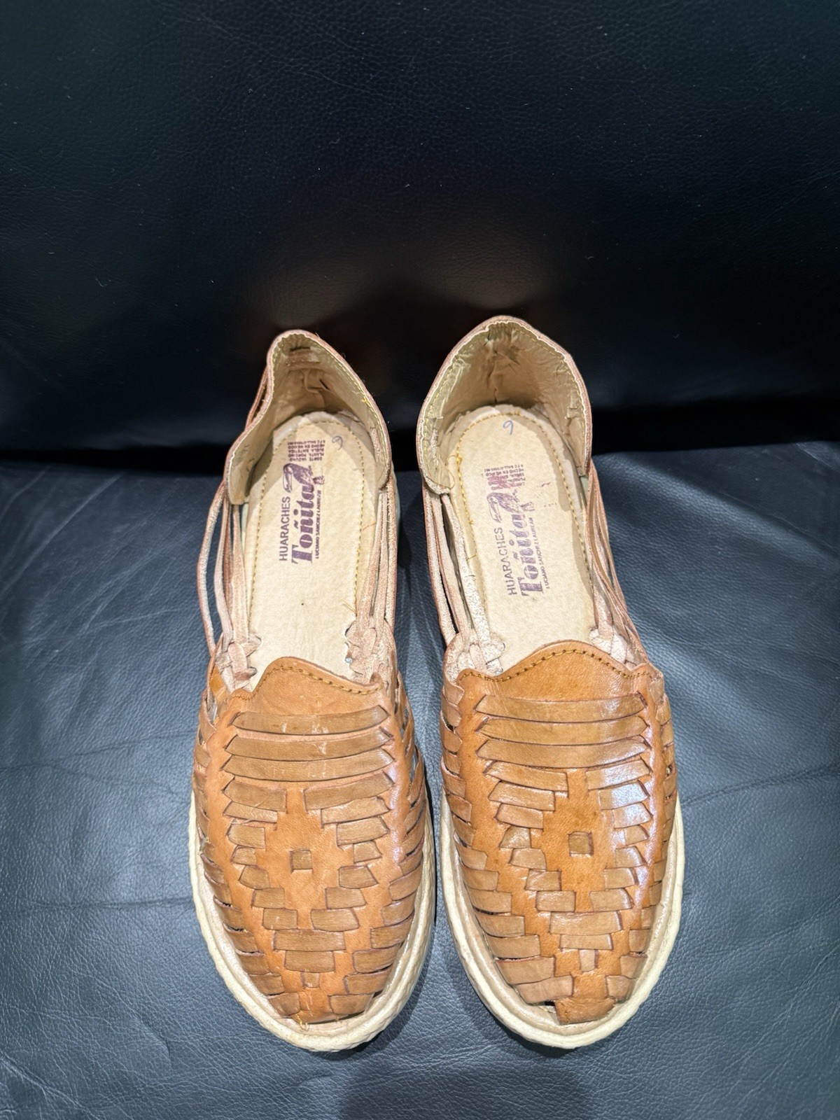 Huarache 100% leather Tan Mexico made sandal size 9 EUC