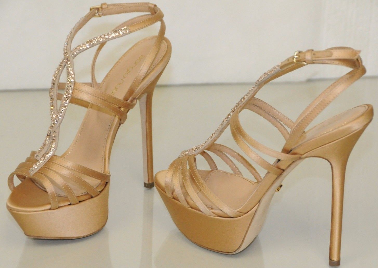 $975 New Sergio Rossi NUDE Satin ROYAL STRASS Crystals Platform Shoes Wedding 41