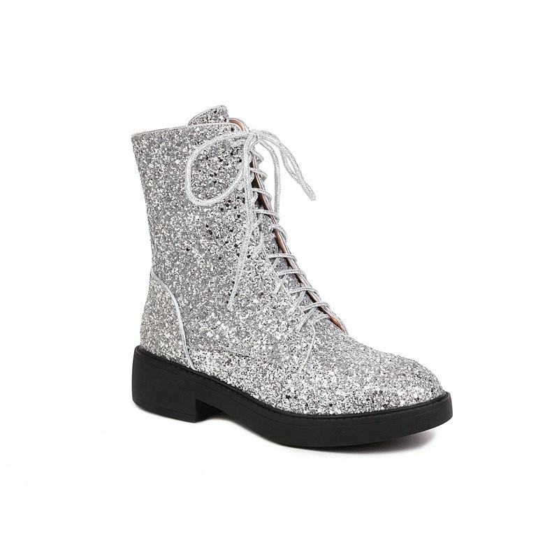 Women’s Glitter Sequins Ankle Boots Lace Up Performance Cosplay Shoes Plus Size
