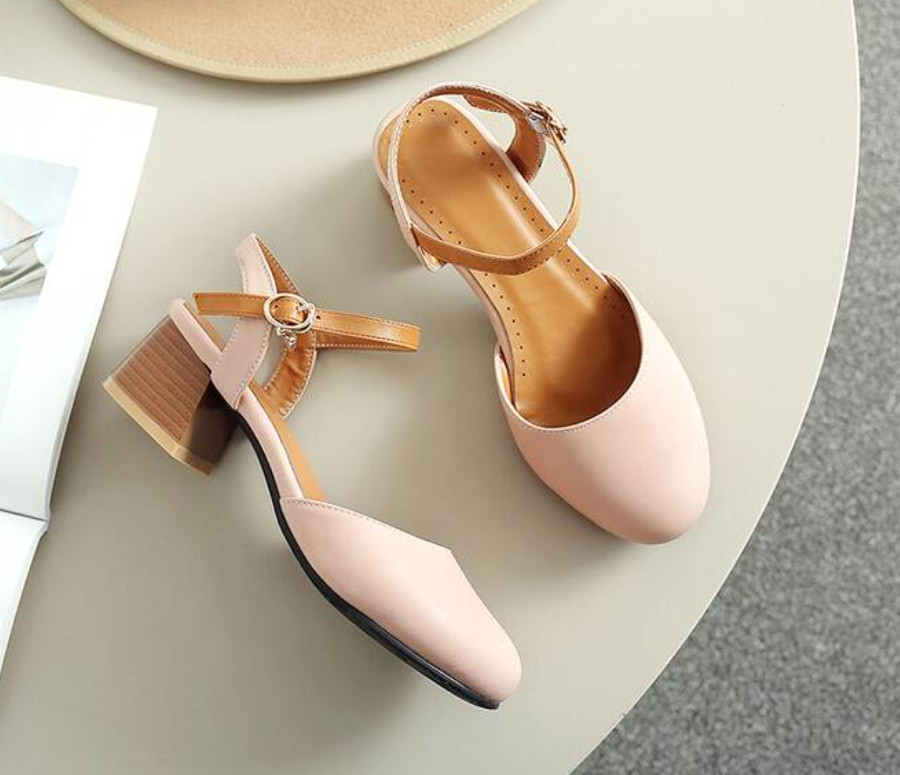 Women’s Round Toe Mary Janes Sandals Slingbacks Block Heels Buckle Strap Shoes