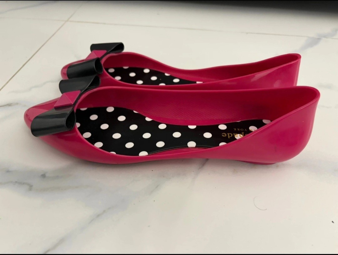 kate spade new york Women’s Pink/Black Bow Pointed Toe Ballet Flats 8