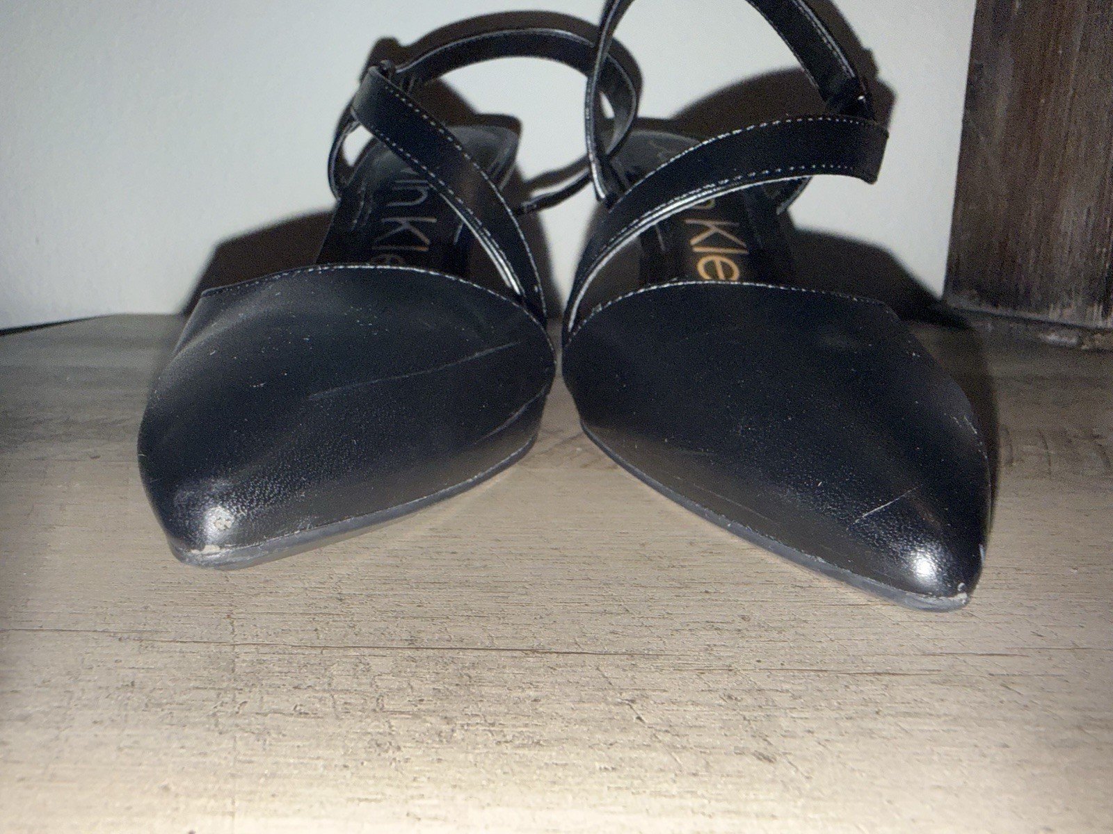 Calvin Klein Womens Black Leather Slip On Slingback Pointed Toe Heels 9.5M