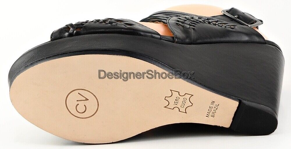$250 CYNTHIA VINCENT JADEN Gun Metal Black Designer Platform Wedge Sandals 6