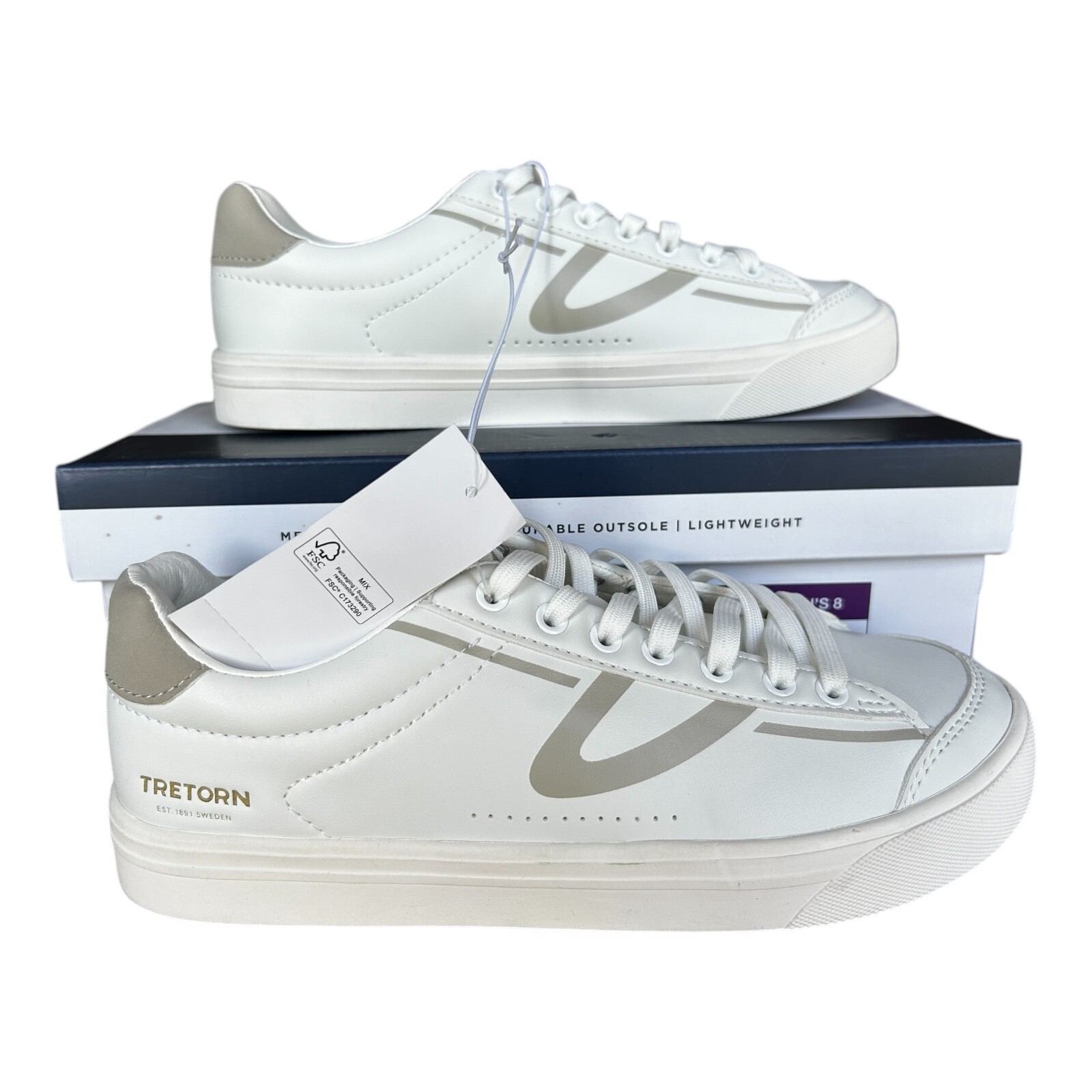 Tretorn women’s Hopper Sneaker Memory Foam Lightweight Shoes White Grey size 8