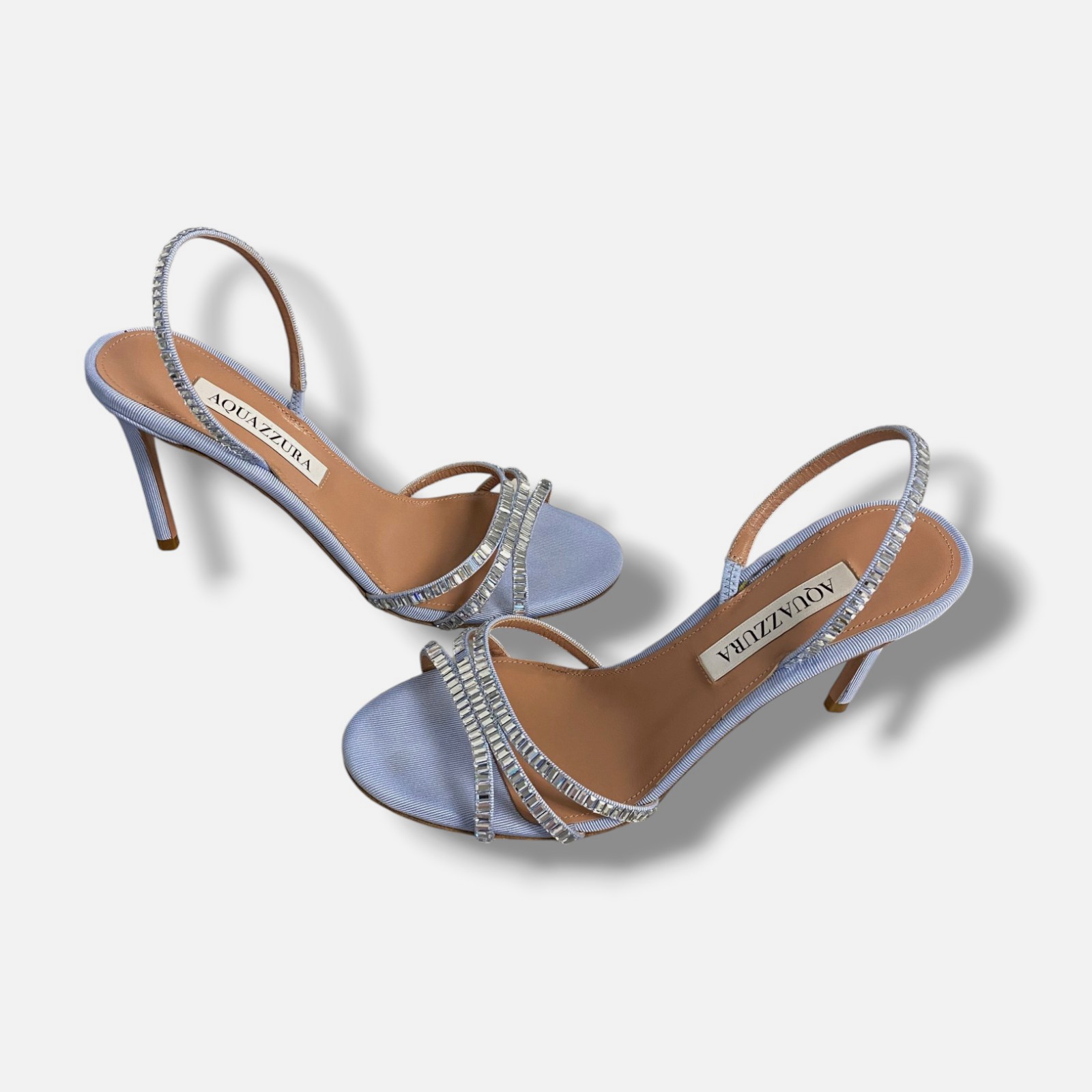 Aquazzura Women’s Blue Memoire Crystal Grosgrain Halter Sandals Shoe Size 36.5
