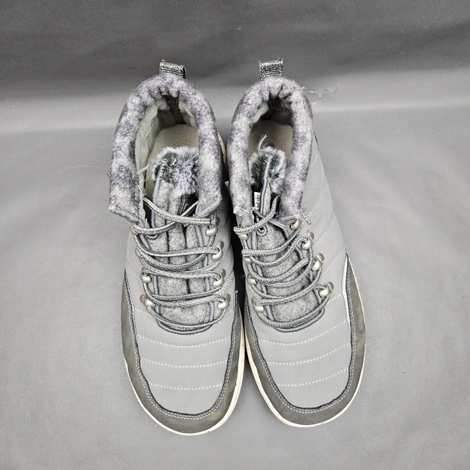 Hey Dude Brandy Snow Boots Womens 7 Gray Quilted Faux Fur Winter Comfort Slip On