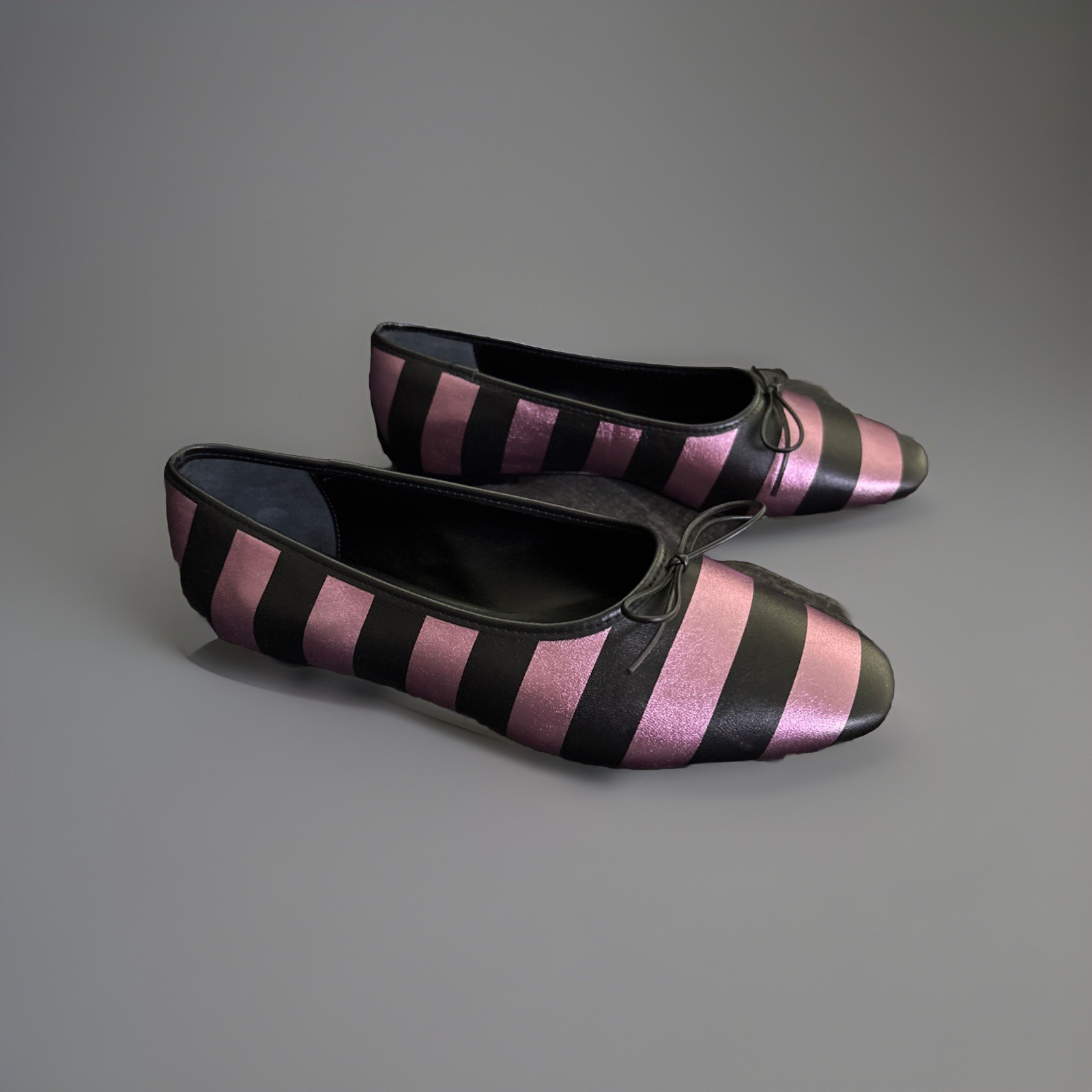 Anthropologie Maeve Square Toe Ballet Flat Pink & Black Striped Metallic 8 NWOB