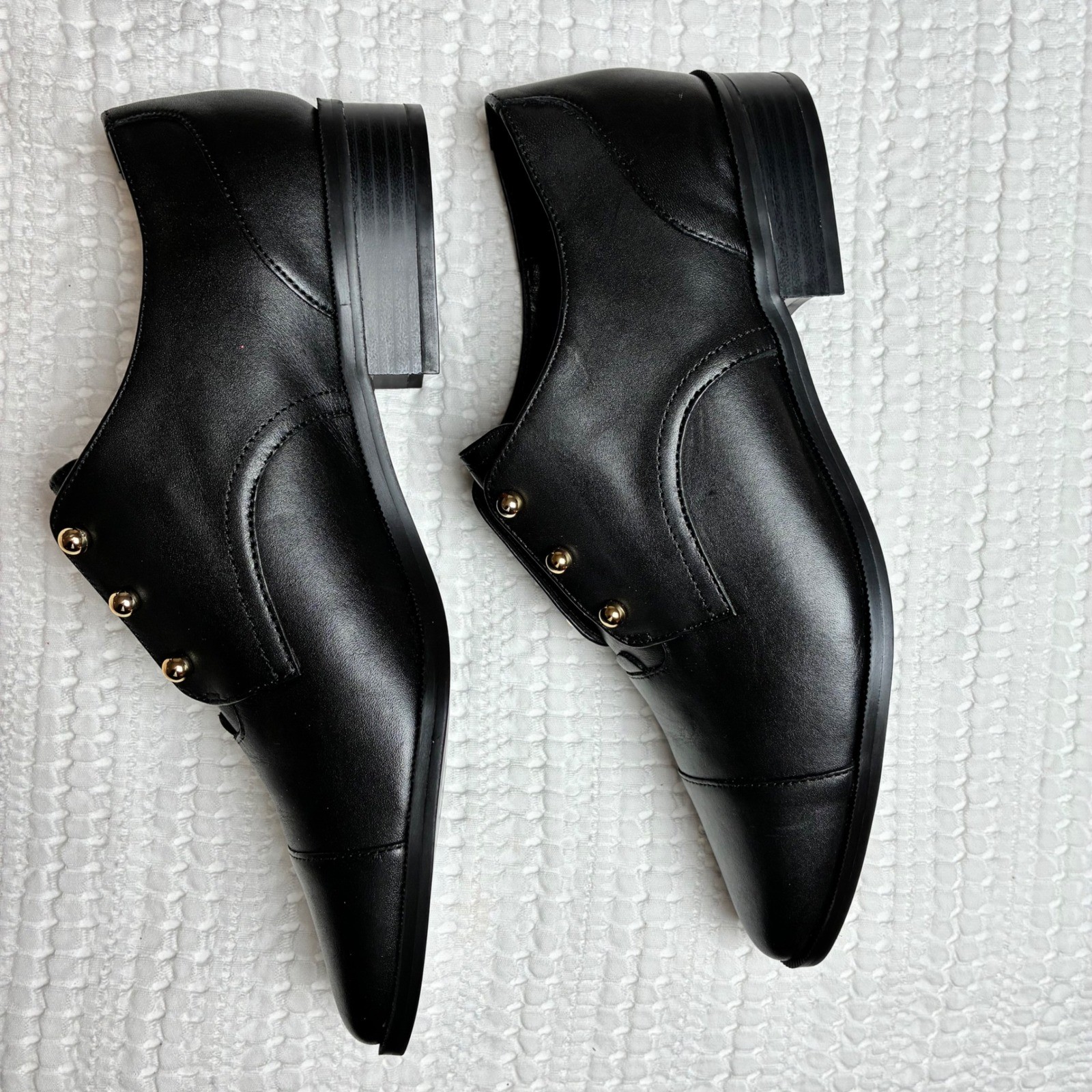 Nine West Wearable Oxfords 8.5 Black Leather Gold Stud Academia Edwardian Whimsi