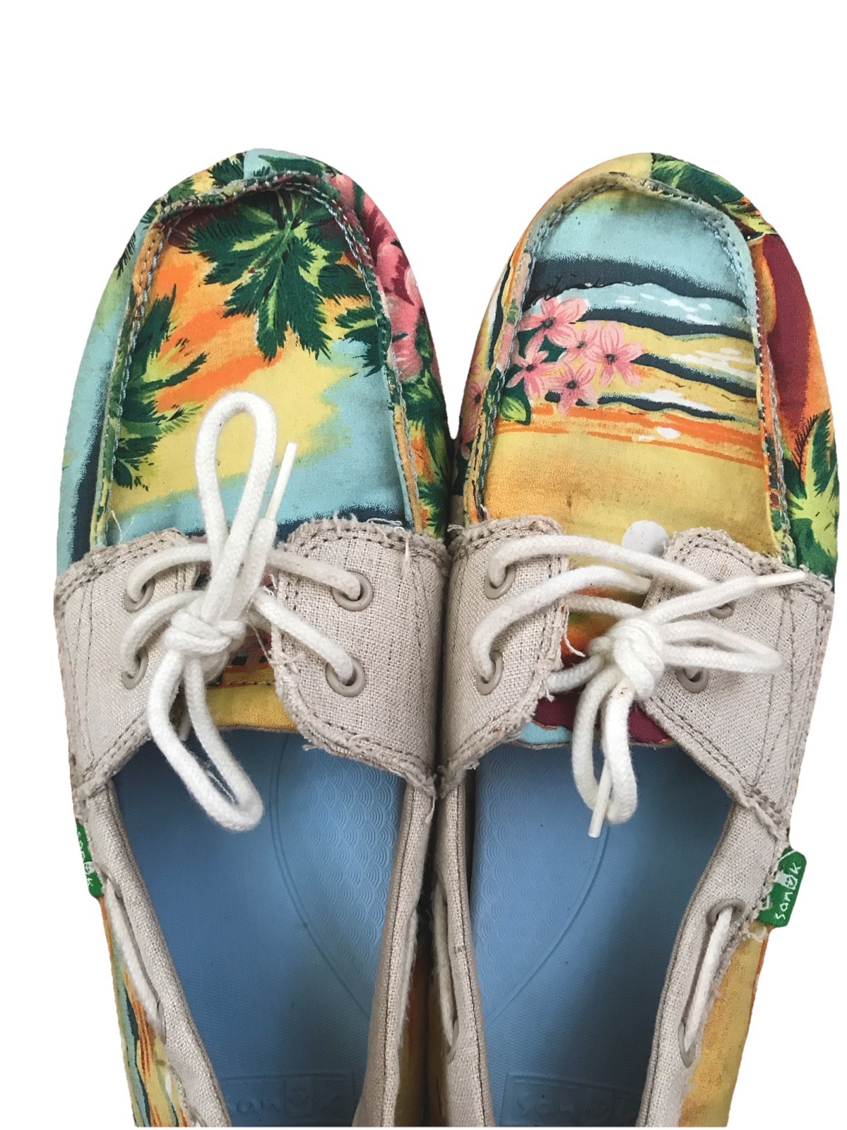 SANUK Canvas Tropical Beach Floral Multicolor Slip On Boat Loafer Shoe Woman 9.5