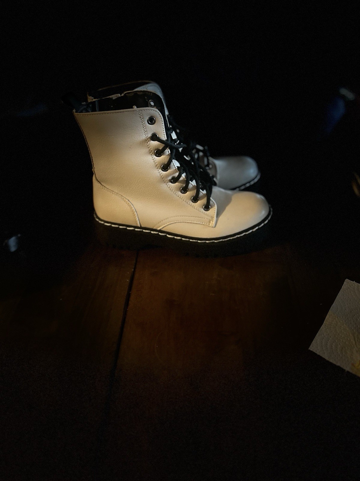 Sincerely Jules Women’s Combat Ankle Boots Leather White/Black Lace Up 6.5