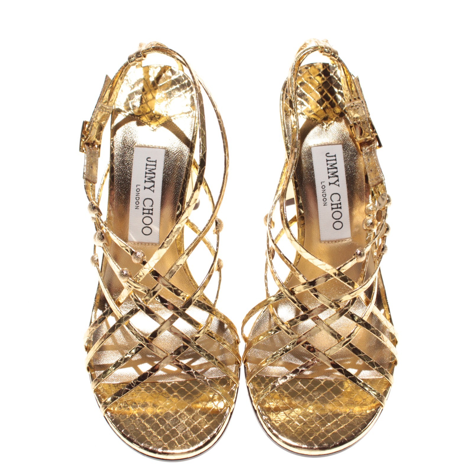 Jimmy Choo NWB Felice 95 Heeled Sandals Size 37.5 (US 7.5) in Gold Leather