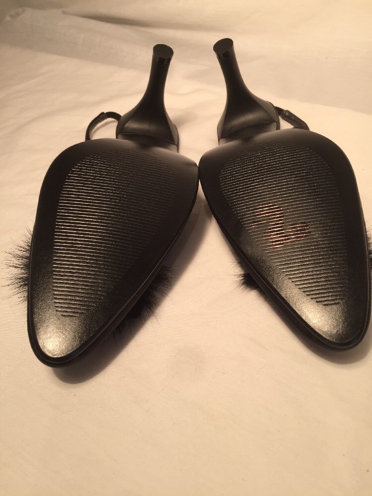 Alfani Satin Valentine Pointed Toe SlingBack Boudoir Pumps 8.5 Bow Fur Pin Up