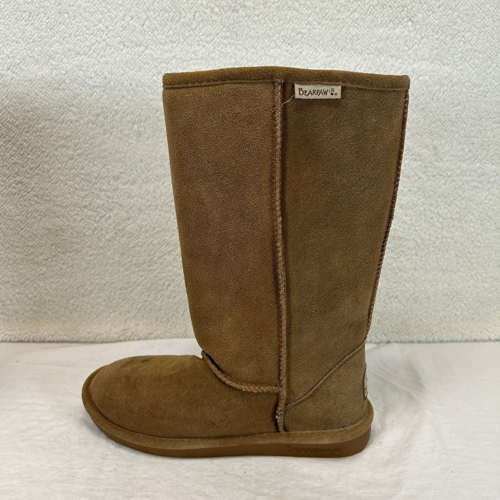 Bearpaw Womens Emma Tall Suede Boots Hickory Brown Faux Fur Lined Size 9 608W