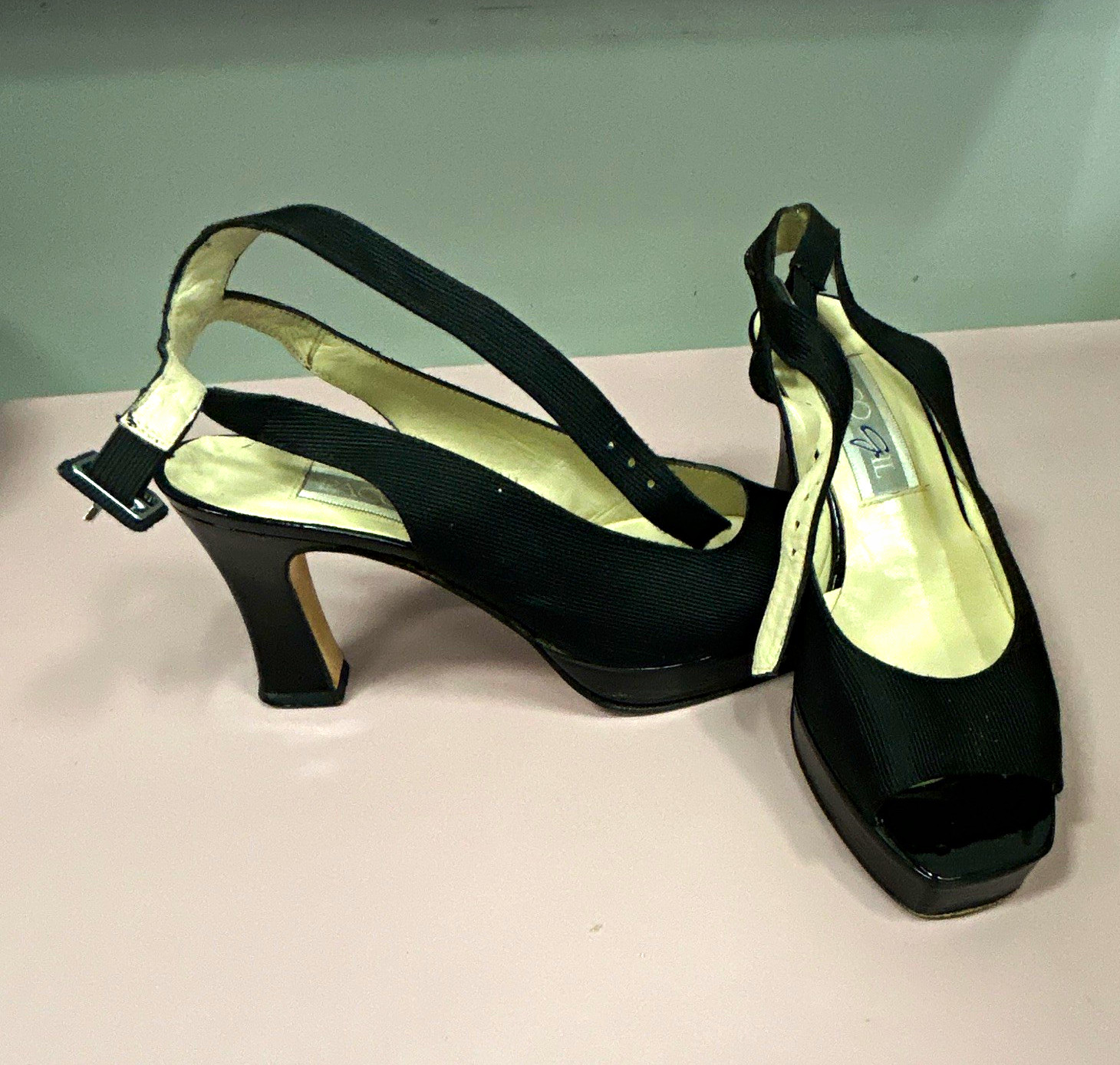 Paco Gil Women’s Black Leather Peep Toe Slingback Heels Buckle Straps 5.5 B