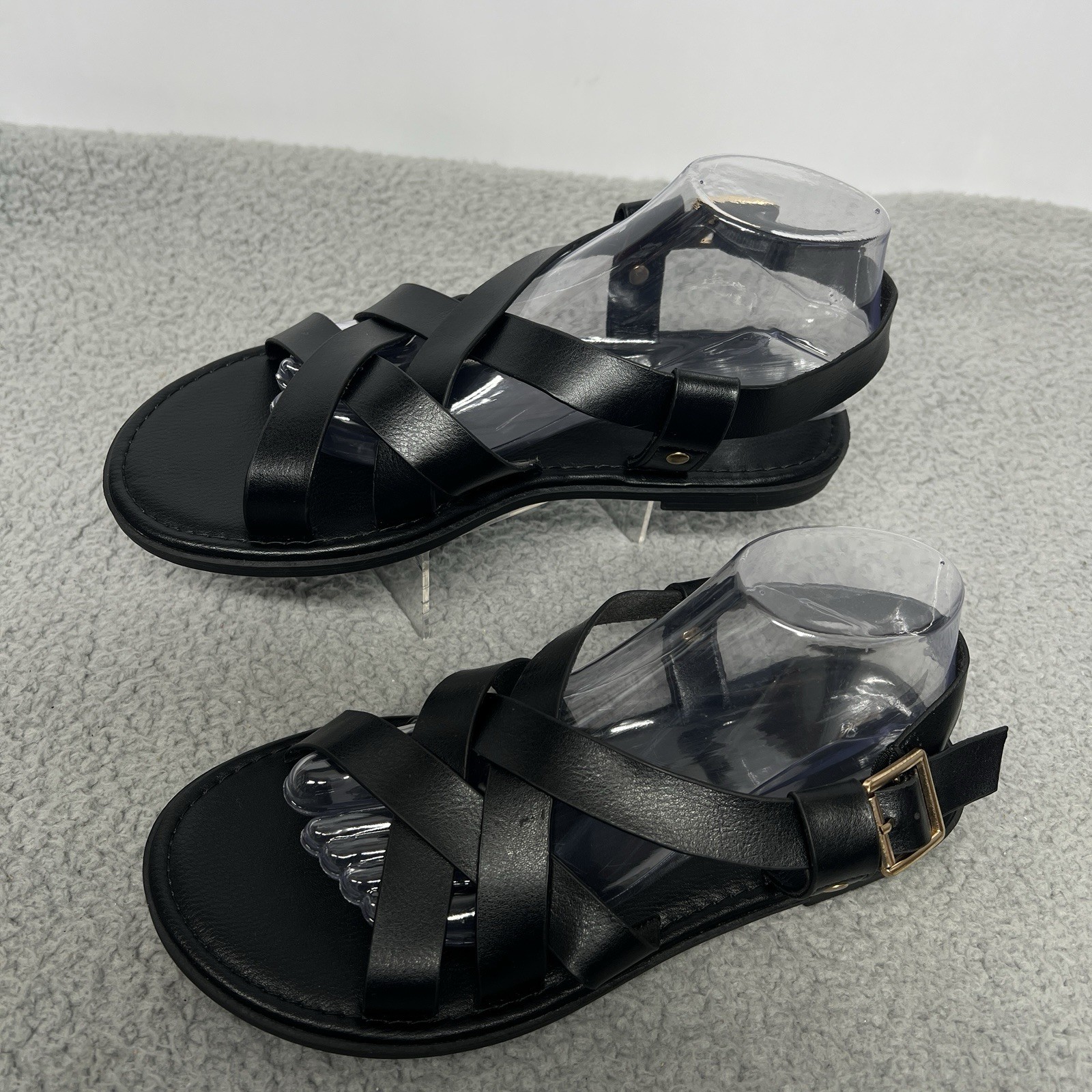 Torrid Black Strappy Gladiator Sandals Wide Slingback Crisscross Boho 9WW Flat