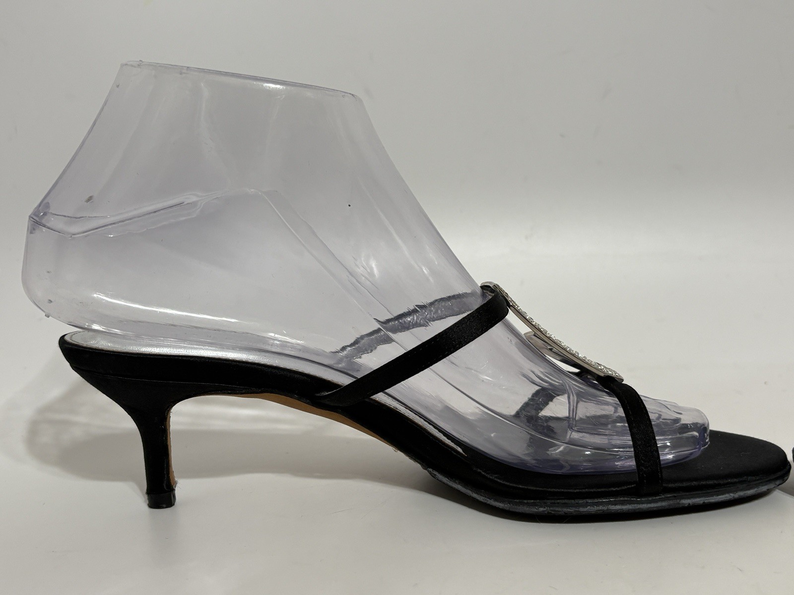 Vtg Dolce & Gabbana Black Satin Crystal Logo Sandal Heels 36